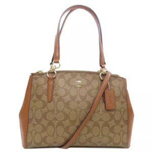Coach Christie Carryall Khaki Signature 2 Way Shoulder Bag Handbag Purse